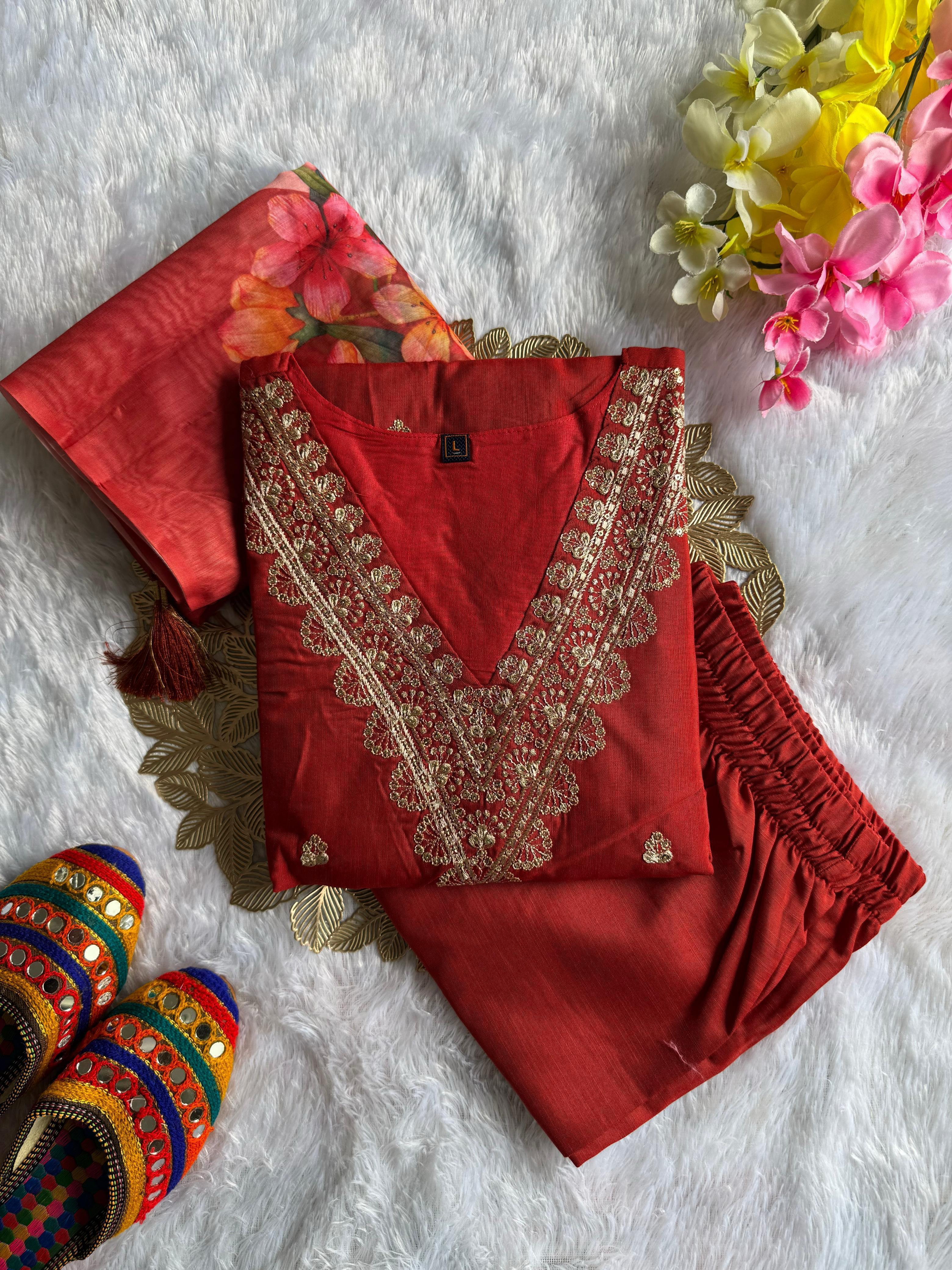 Luxurious Party Wear Rayon Silk Embroidery n Sequence Work Designer Straight Kurta With Trouser Dupatta Set