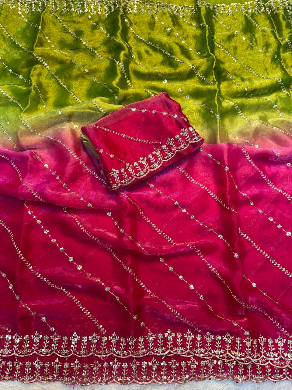 Dazzling Party Wear Silk Sequence Work Fancy Designer Saree With Elegant Blouse Piece