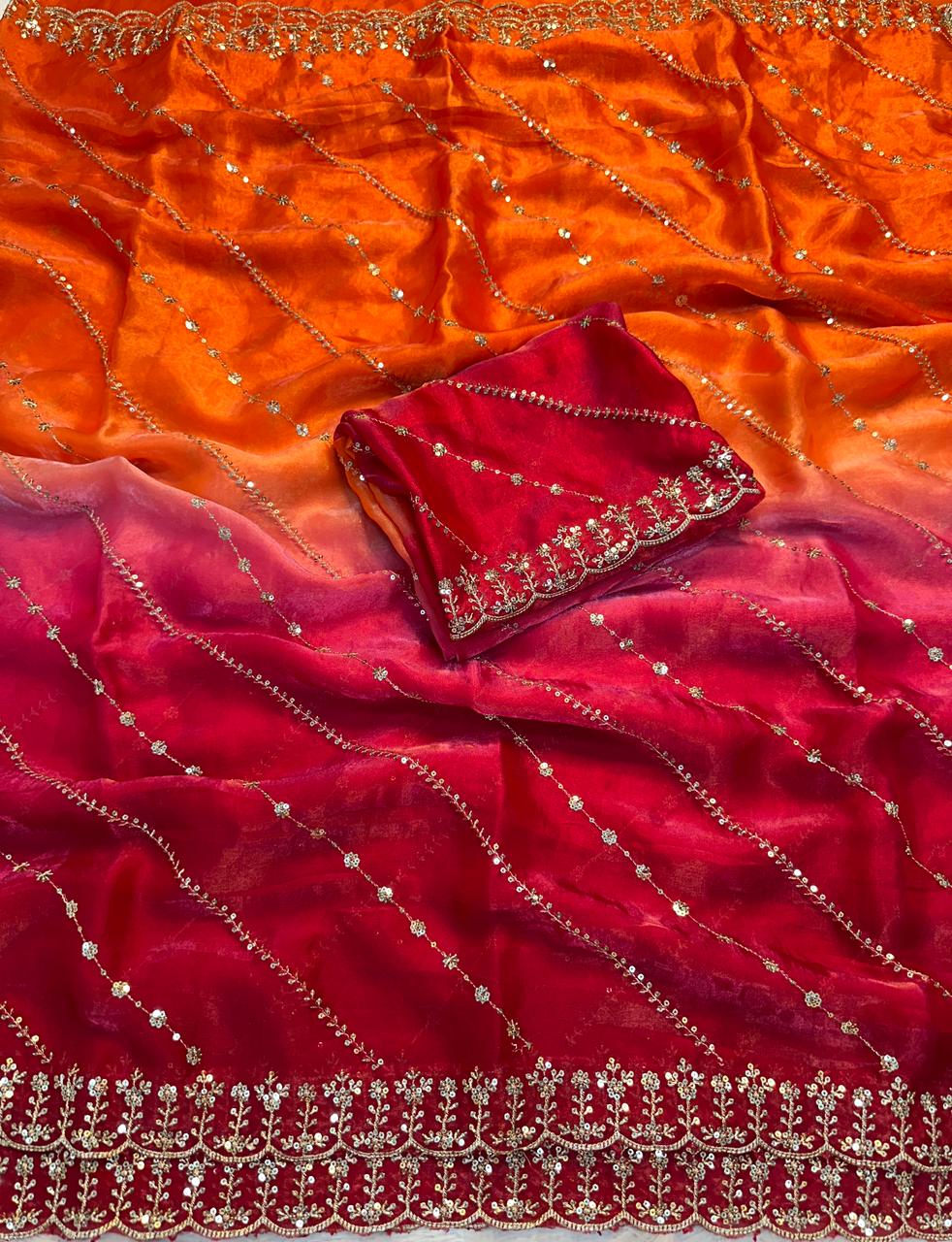 Dazzling Party Wear Silk Sequence Work Fancy Designer Saree With Elegant Blouse Piece