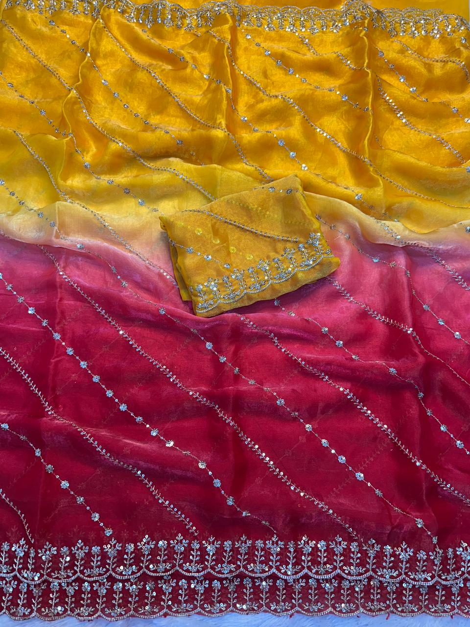 Dazzling Party Wear Silk Sequence Work Fancy Designer Saree With Elegant Blouse Piece