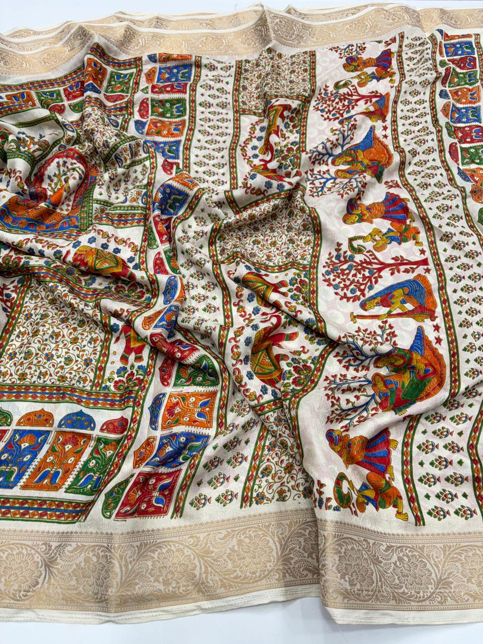 Mellifluous Function Wear Pure Soft Chiffon Silk Print n Mangalkari Border Fancy Designer Saree