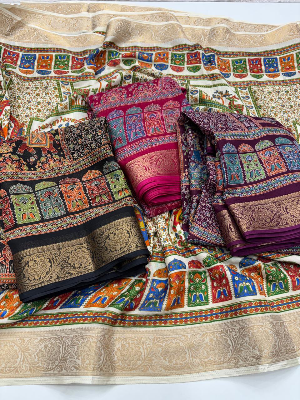 Mellifluous Function Wear Pure Soft Chiffon Silk Print n Mangalkari Border Fancy Designer Saree