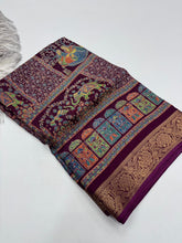 Load image into Gallery viewer, Mellifluous Function Wear Pure Soft Chiffon Silk Print n Mangalkari Border Fancy Designer Saree
