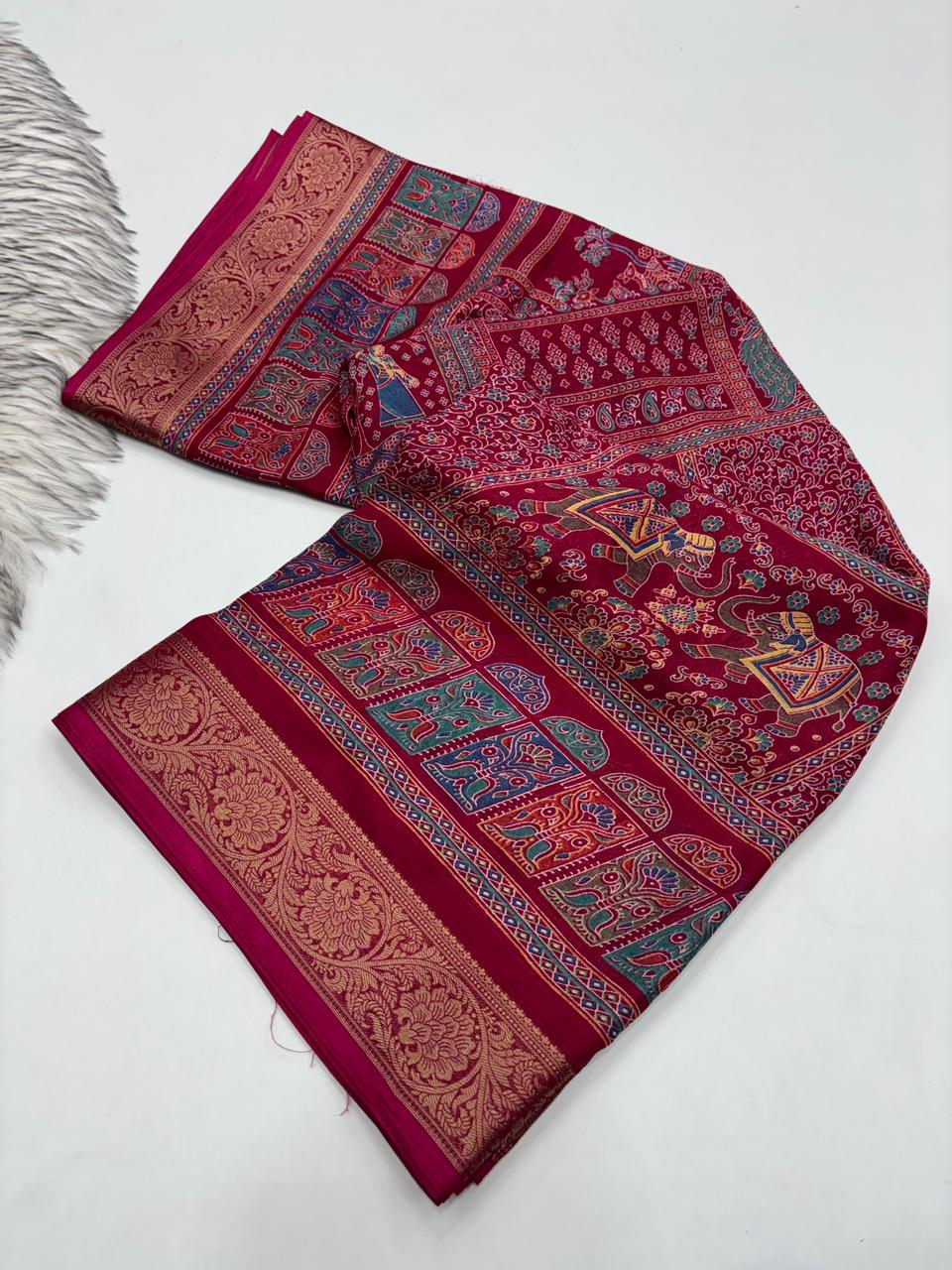Mellifluous Function Wear Pure Soft Chiffon Silk Print n Mangalkari Border Fancy Designer Saree