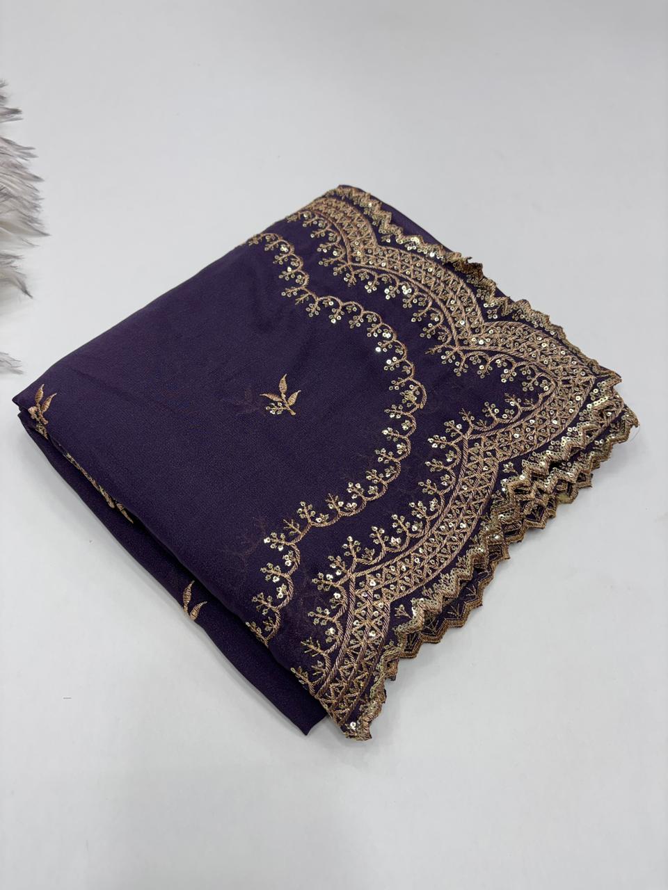 Charming Party Wear Pure Soft Georgette Silk Sequence n Embroidery Work Designer Saree For Wedding