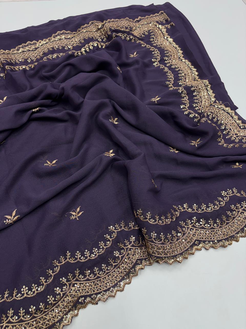 Charming Party Wear Pure Soft Georgette Silk Sequence n Embroidery Work Designer Saree For Wedding
