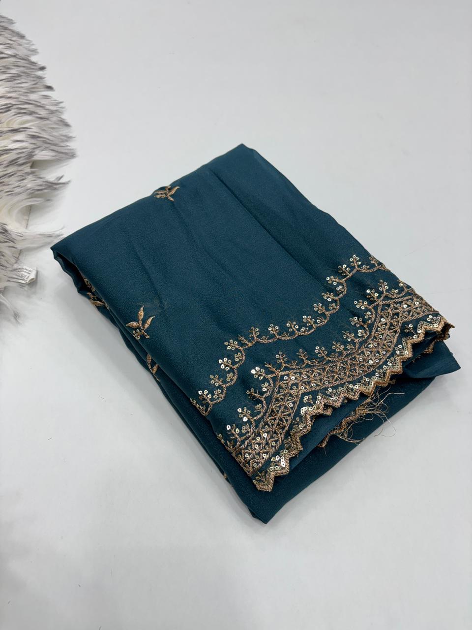 Charming Party Wear Pure Soft Georgette Silk Sequence n Embroidery Work Designer Saree For Wedding