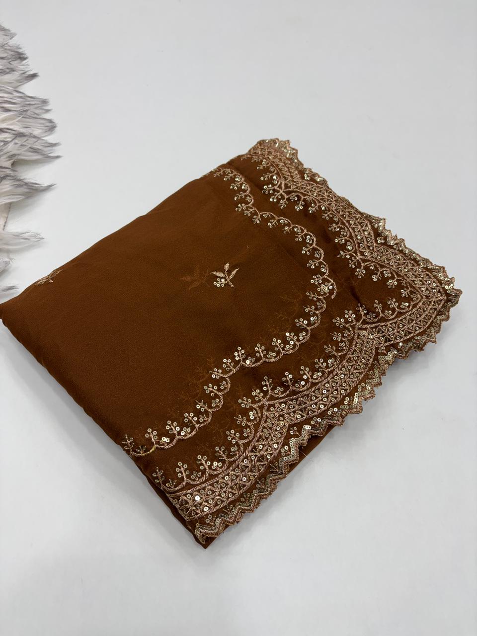 Charming Party Wear Pure Soft Georgette Silk Sequence n Embroidery Work Designer Saree For Wedding