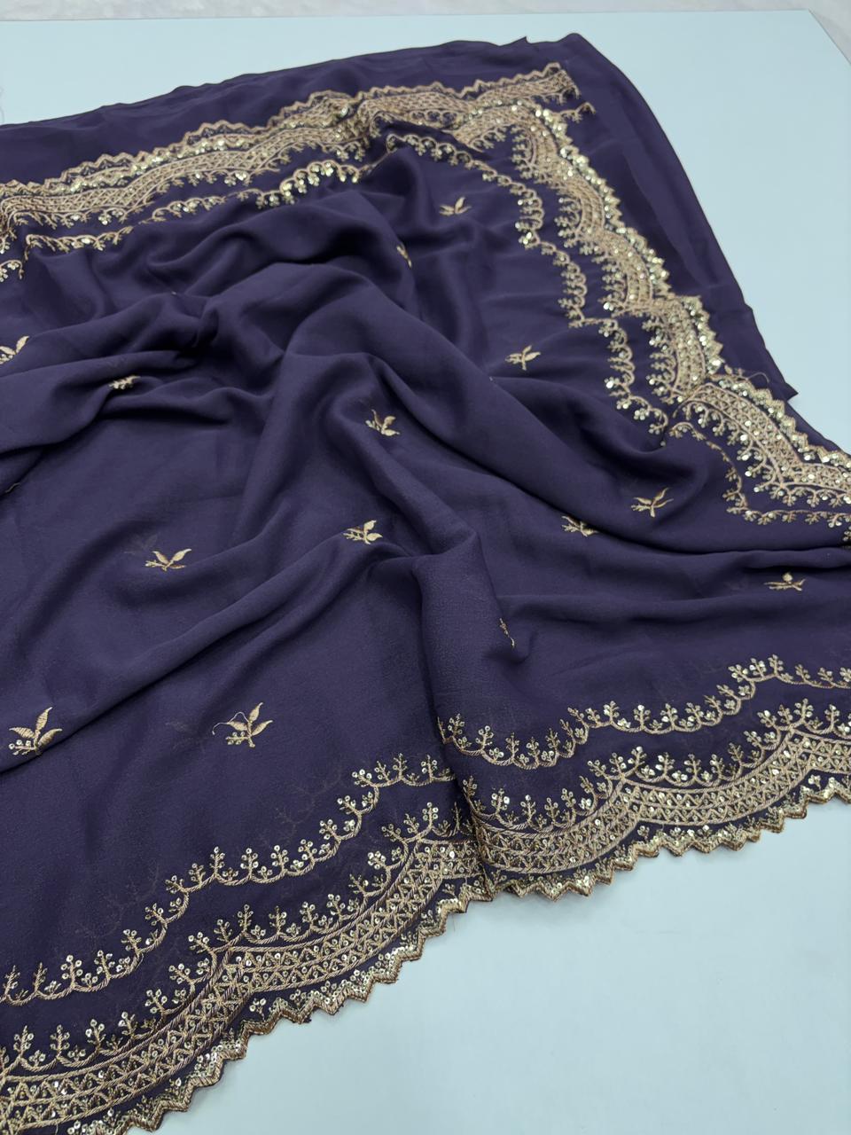 Charming Party Wear Pure Soft Georgette Silk Sequence n Embroidery Work Designer Saree For Wedding