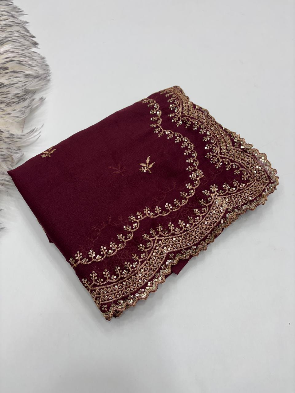 Charming Party Wear Pure Soft Georgette Silk Sequence n Embroidery Work Designer Saree For Wedding