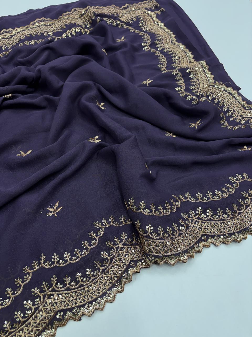 Charming Party Wear Pure Soft Georgette Silk Sequence n Embroidery Work Designer Saree For Wedding