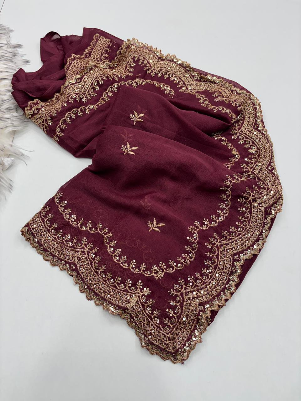 Charming Party Wear Pure Soft Georgette Silk Sequence n Embroidery Work Designer Saree For Wedding