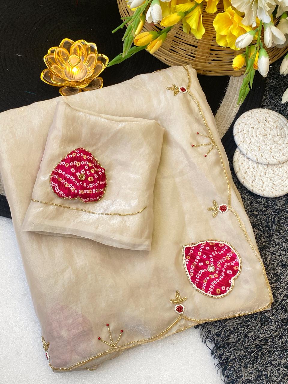 Opulent Festive Wear Soft Silk Handwork Fancy Designer Saree With Blissful Blouse Piece