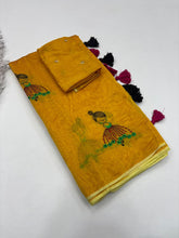 Load image into Gallery viewer, Gorgeous Festive Wear Chanderi Cotton Embroidery n Tussels Work Fancy Designer Saree With Blouse Piece
