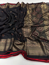 Load image into Gallery viewer, Exquisite Festive Wear Pure Soft Georgette Silk Foil Print With Zari Border Designer Saree
