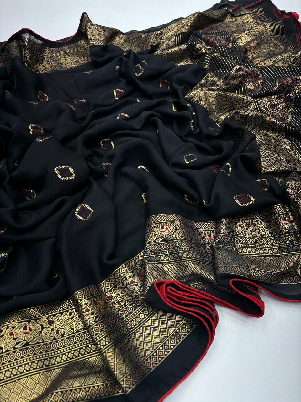 Exquisite Festive Wear Pure Soft Georgette Silk Foil Print With Zari Border Designer Saree