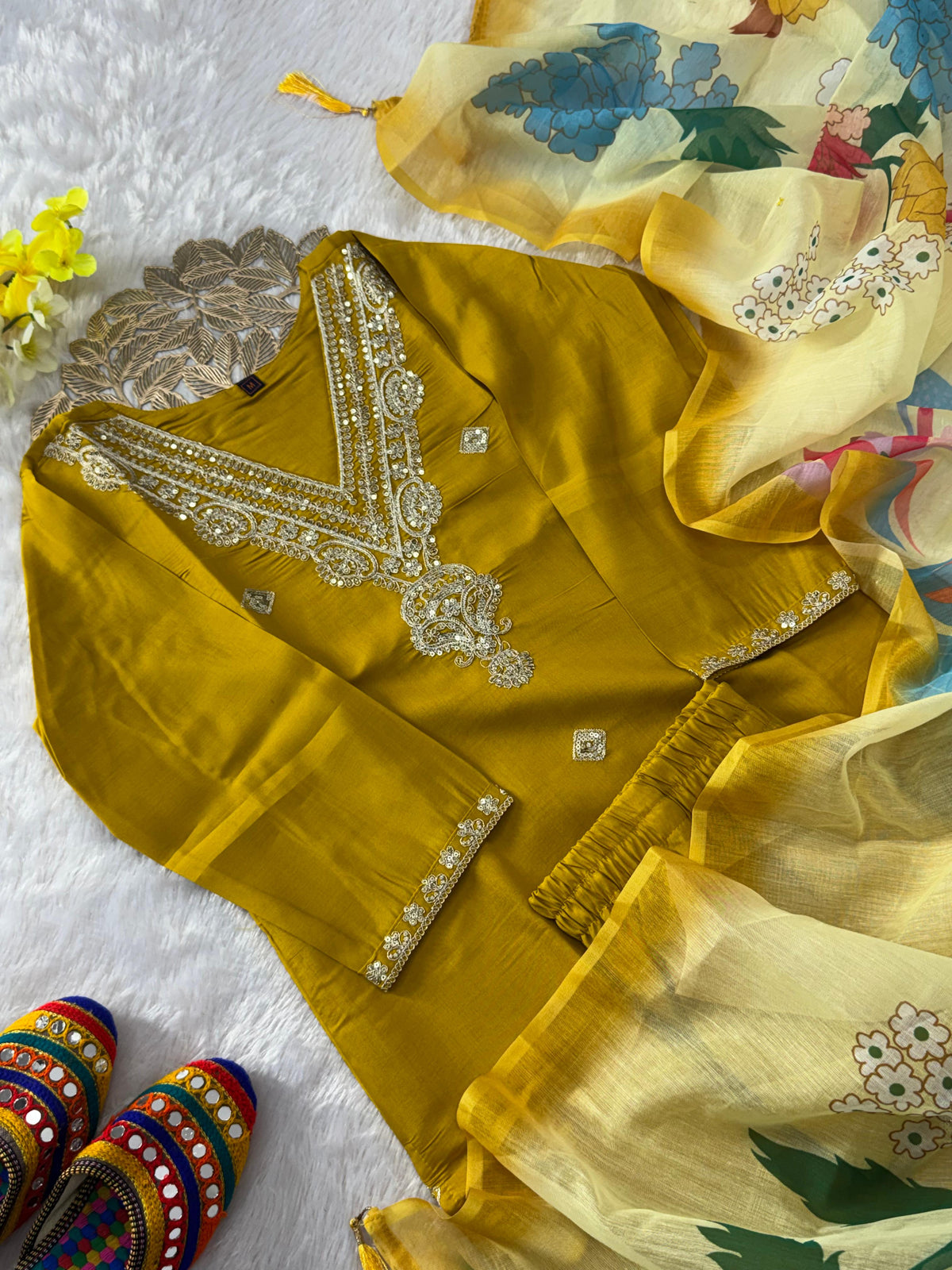 Forbearance Wedding Wear Roman Silk Embroidery n Sequence Work Designer Straight Kurta With Trouser n Dupatta Set
