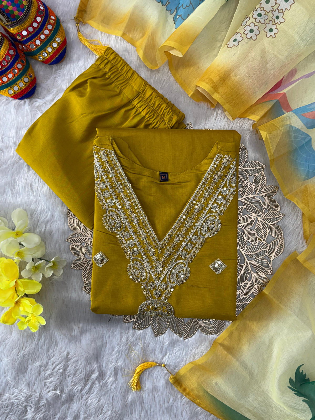 Forbearance Wedding Wear Roman Silk Embroidery n Sequence Work Designer Straight Kurta With Trouser n Dupatta Set