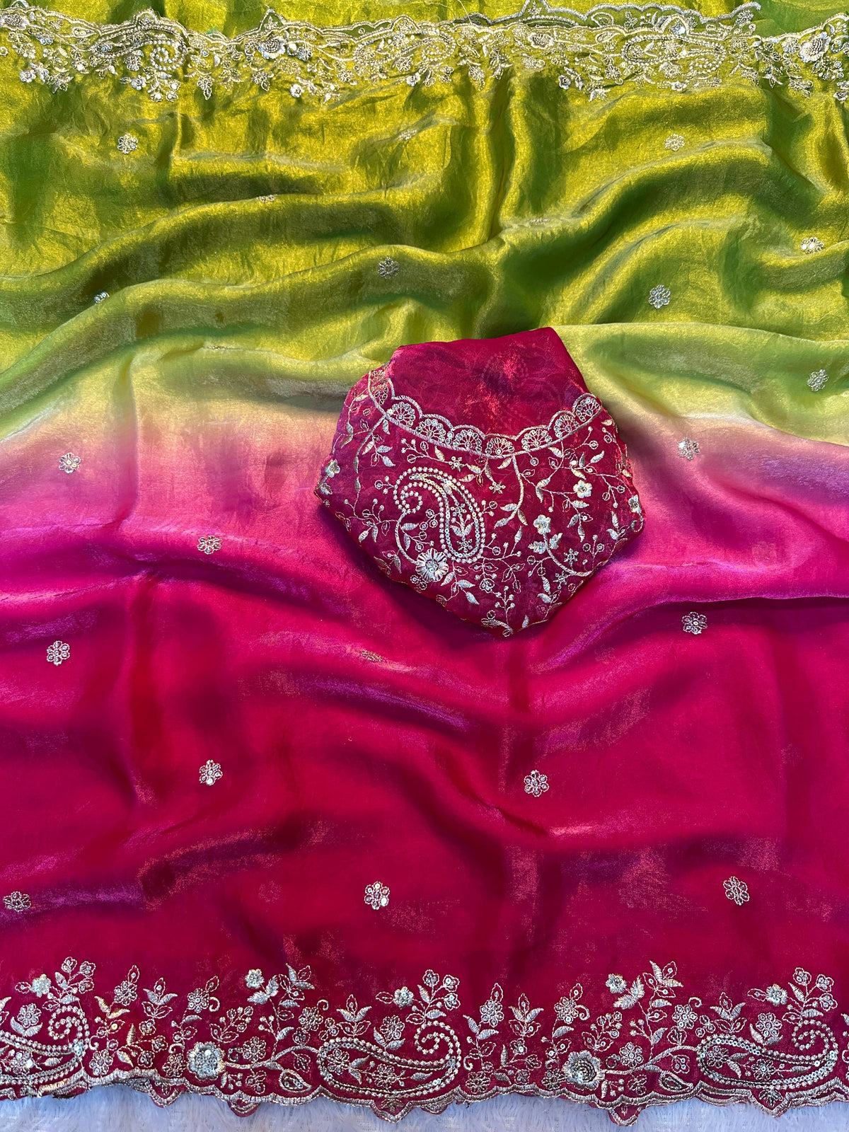 Attractive Festive Wear Satin Silk Heavy Embroidery n Aarco Work Fancy Designer Saree With Blouse Piece