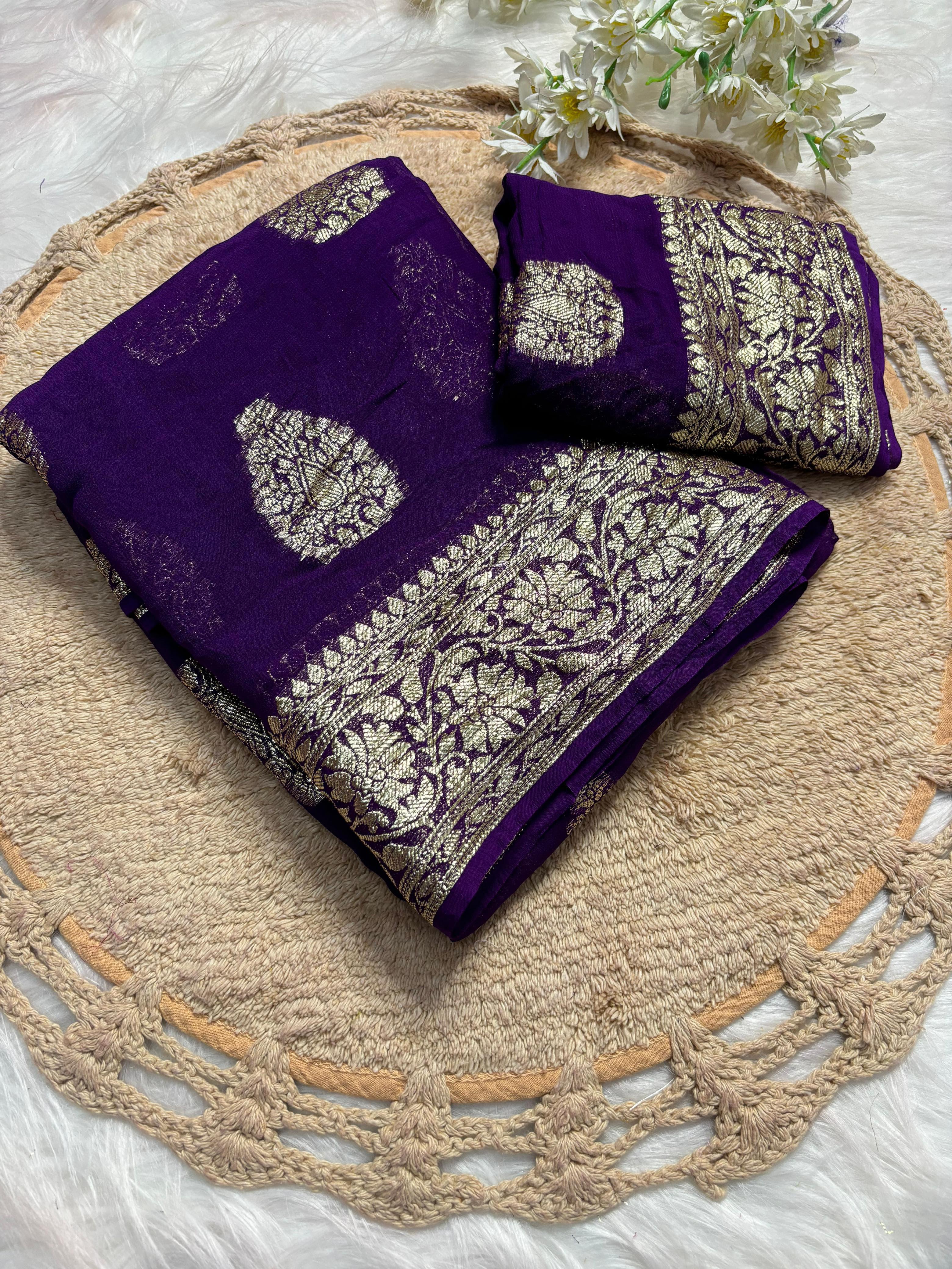 Gorgeous Party Wear Viscose Georgette Jacquard Zari Work Saree With Elegant Blouse Piece