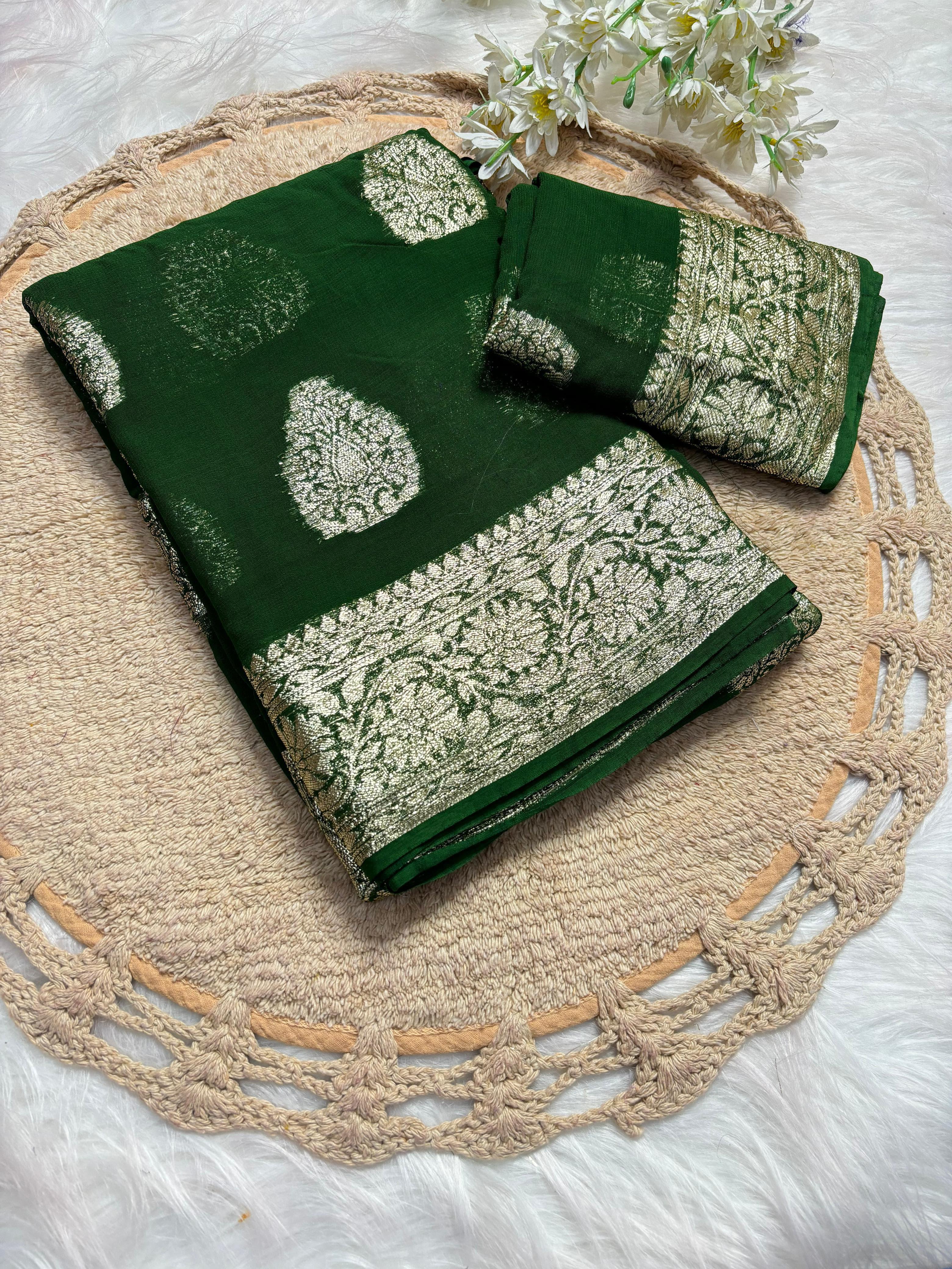 Gorgeous Party Wear Viscose Georgette Jacquard Zari Work Saree With Elegant Blouse Piece