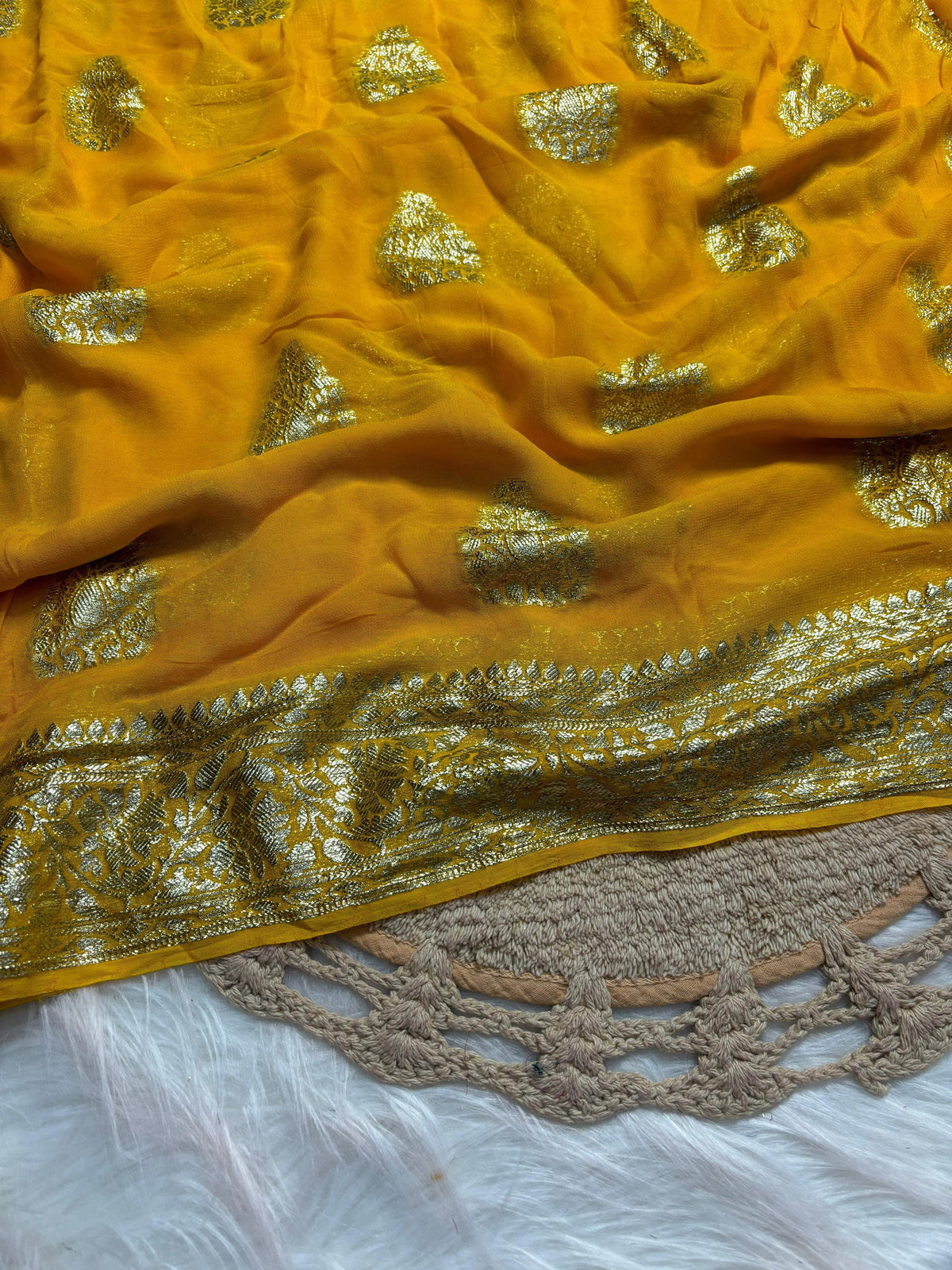 Gorgeous Party Wear Viscose Georgette Jacquard Zari Work Saree With Elegant Blouse Piece