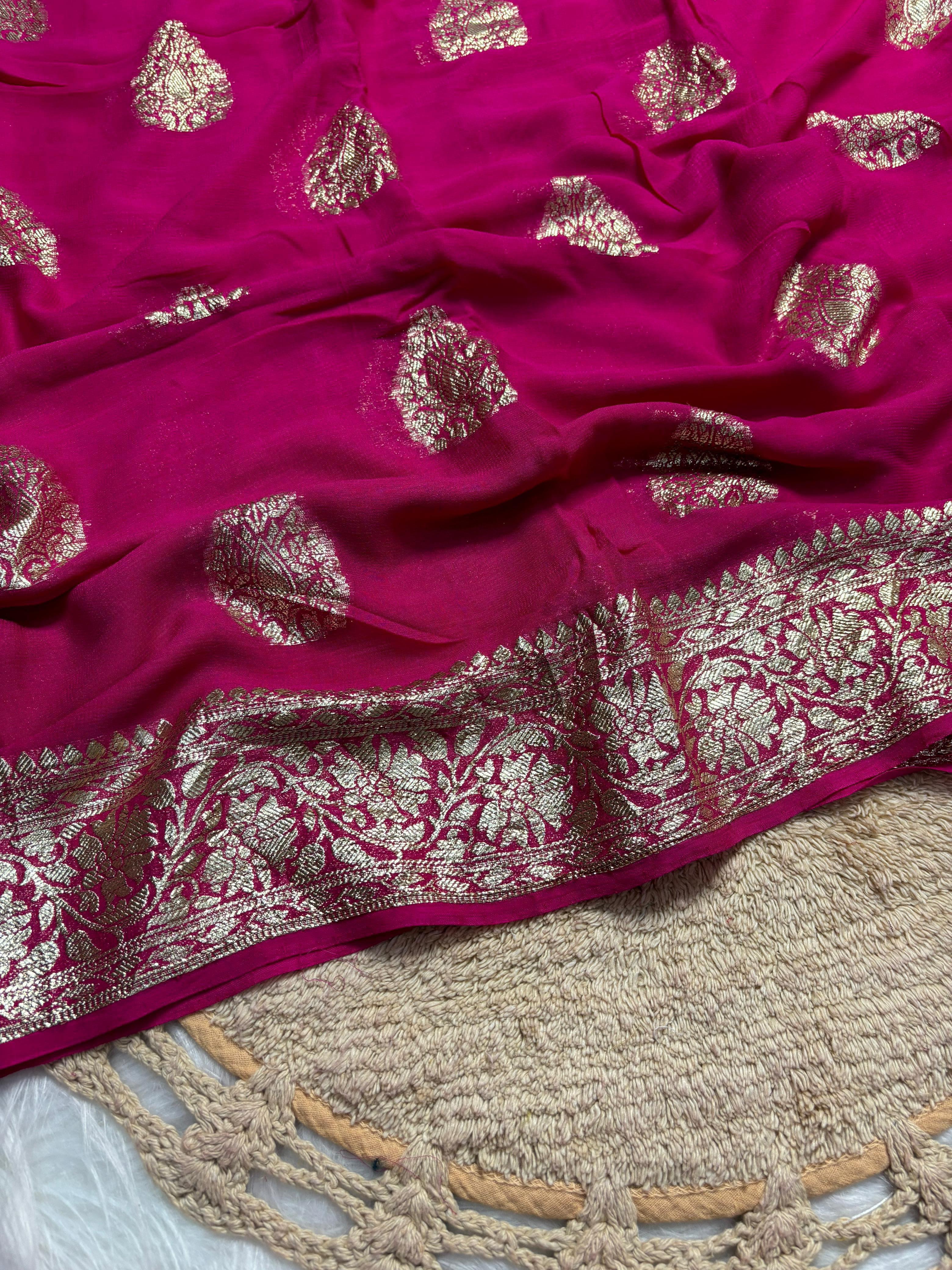 Gorgeous Party Wear Viscose Georgette Jacquard Zari Work Saree With Elegant Blouse Piece