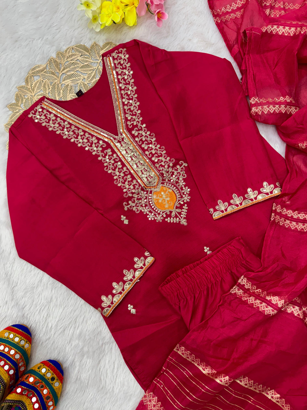 Charming Festive Wear  Roman Silk Embroidery n Sequence Work Designer Straight Kurta With Trouser n Dupatta Set