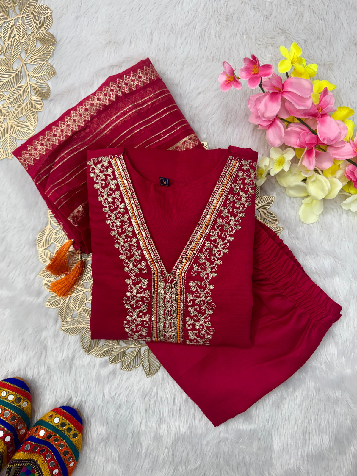 Charming Festive Wear  Roman Silk Embroidery n Sequence Work Designer Straight Kurta With Trouser n Dupatta Set