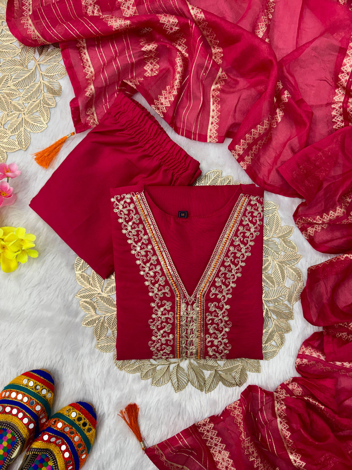 Charming Festive Wear  Roman Silk Embroidery n Sequence Work Designer Straight Kurta With Trouser n Dupatta Set