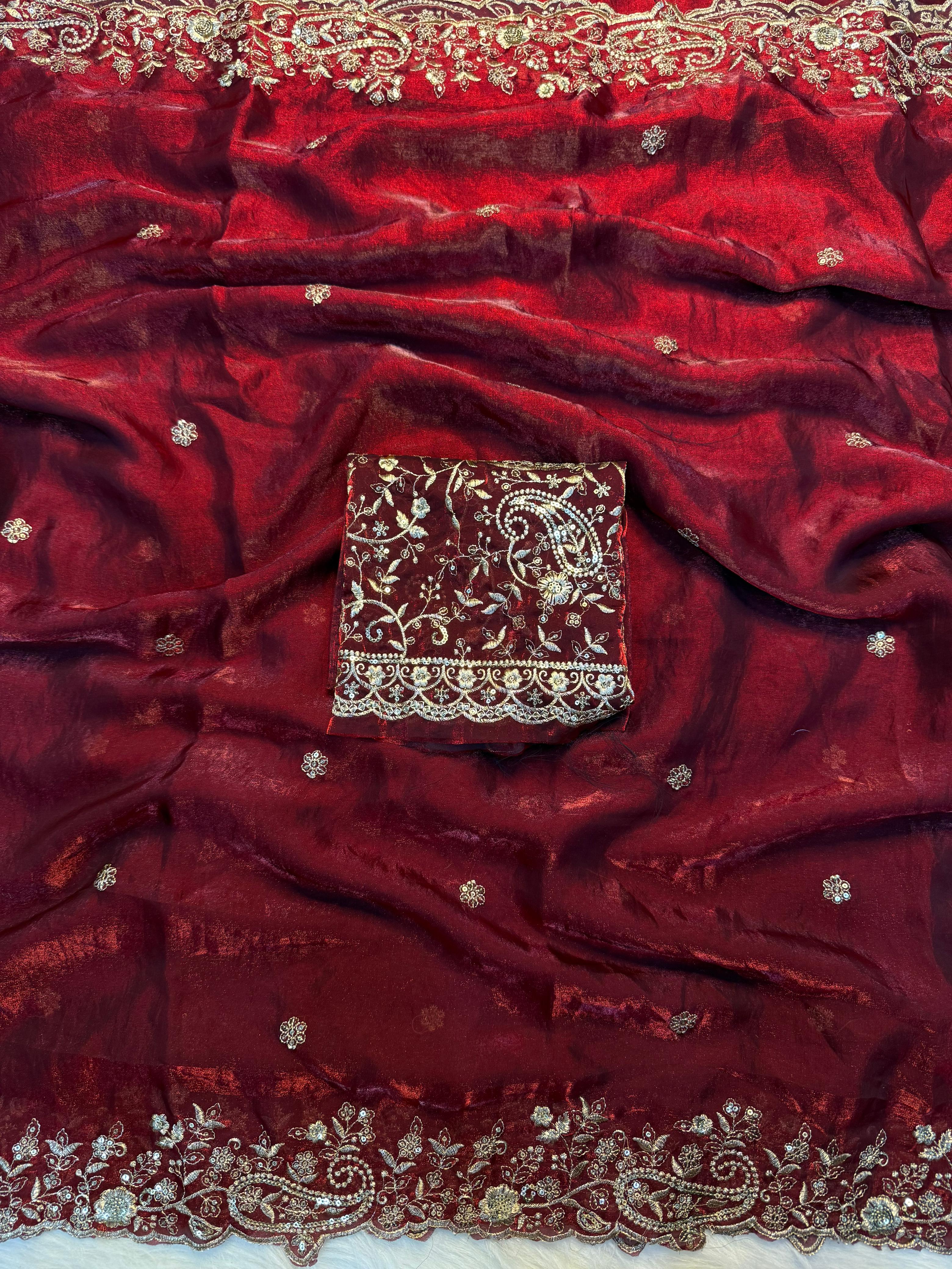Admirable Wedding Wear Silk Heavy Embroidery n Aarco Work Fancy Designer Saree With Elegant Blouse Piece