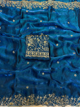 Load image into Gallery viewer, Admirable Wedding Wear Silk Heavy Embroidery n Aarco Work Fancy Designer Saree With Elegant Blouse Piece
