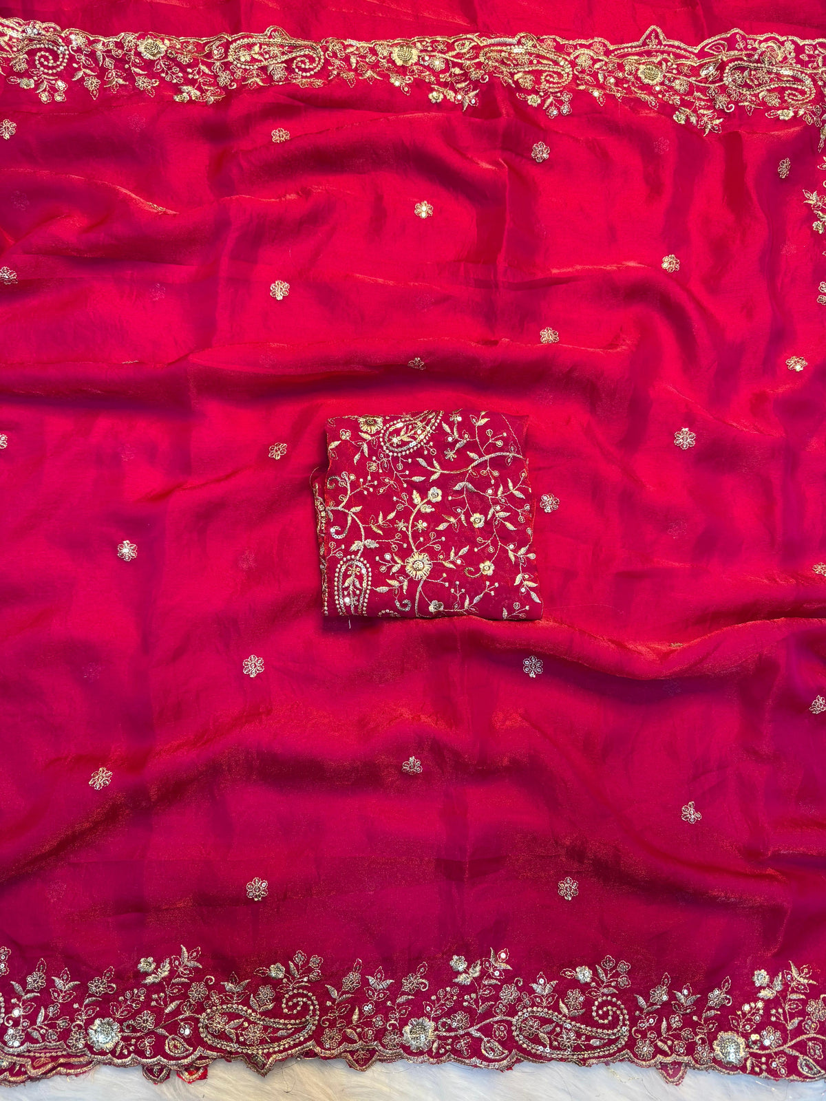 Admirable Wedding Wear Silk Heavy Embroidery n Aarco Work Fancy Designer Saree With Elegant Blouse Piece