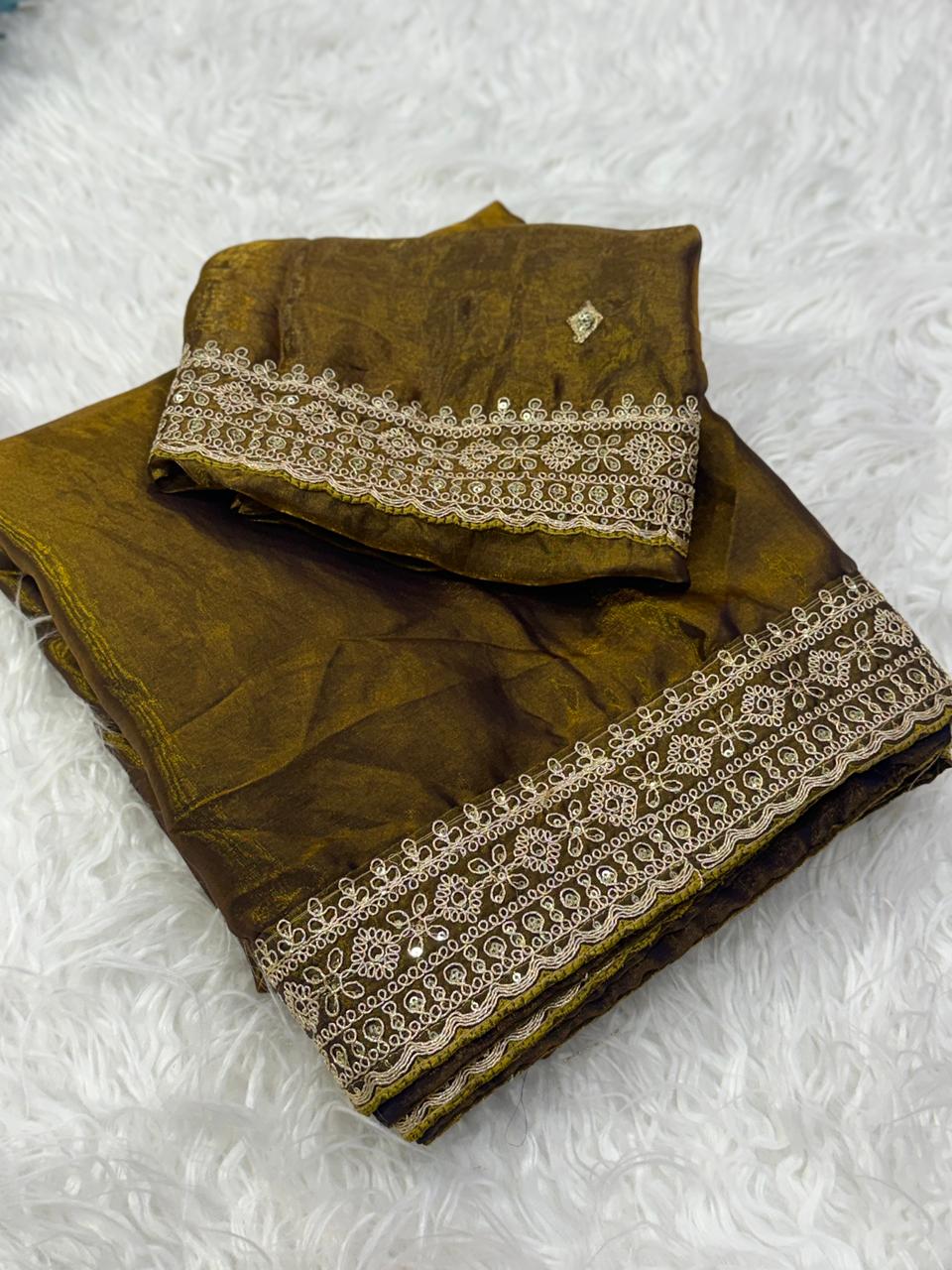 Marvellous Wedding Wear Silk Embroidery Work Lace Border Fancy Designer Saree With Blouse Piece