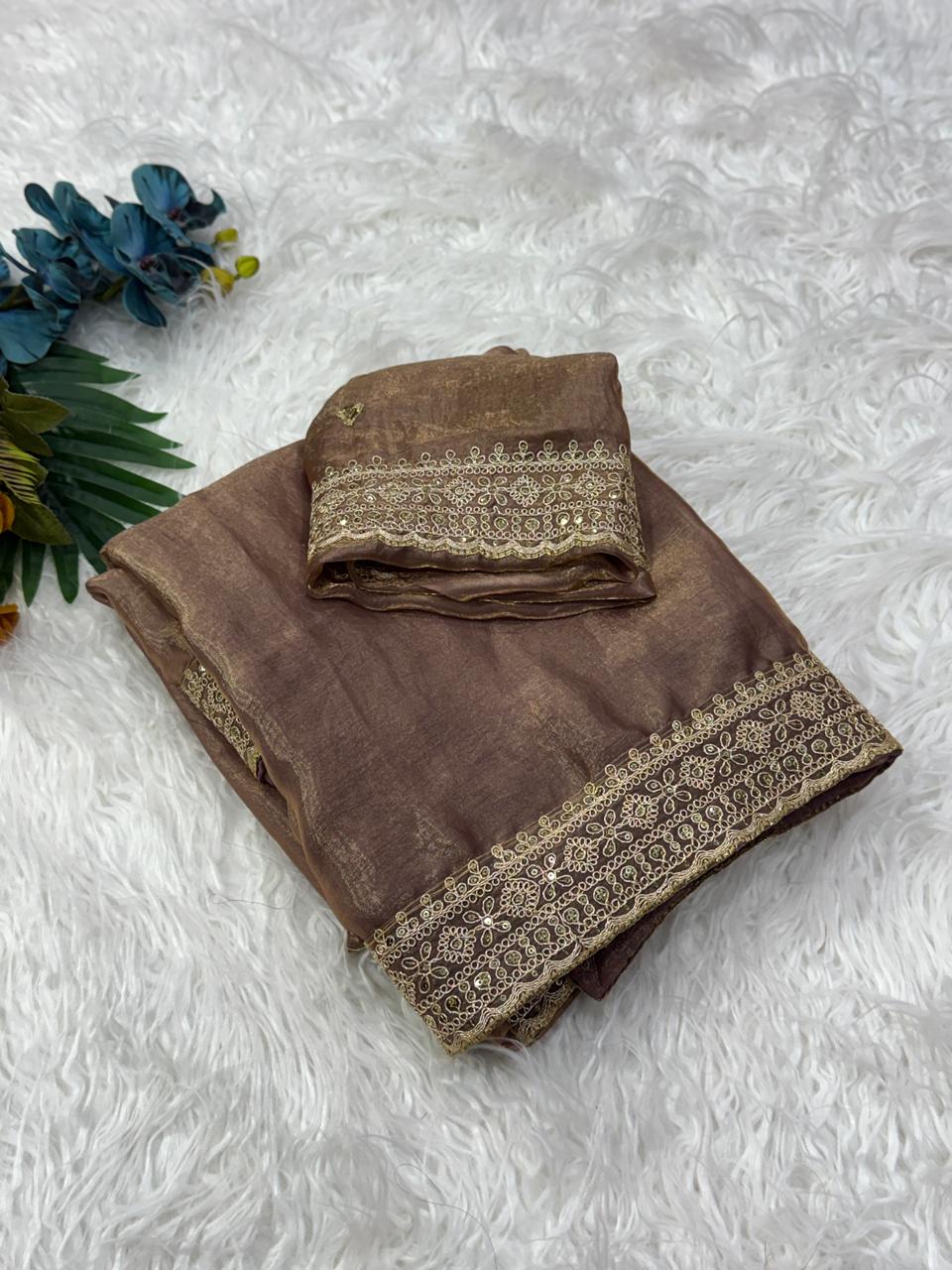 Marvellous Wedding Wear Silk Embroidery Work Lace Border Fancy Designer Saree With Blouse Piece