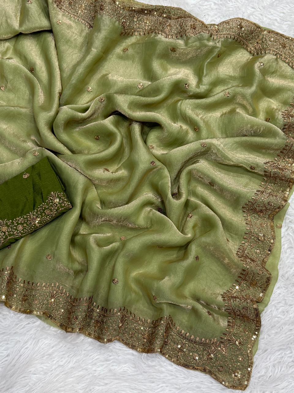 Charming Festive Wear Silk Embroidery Sequence Work Fancy Designer Saree With Blouse Piece