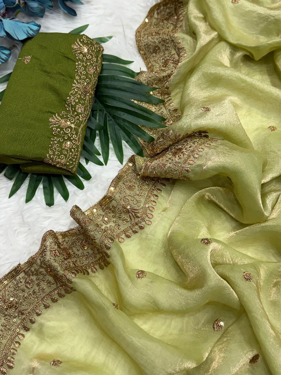 Charming Festive Wear Silk Embroidery Sequence Work Fancy Designer Saree With Blouse Piece