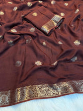 Load image into Gallery viewer, Elegant Party Wear Pure Soft Viscose Silk Jacquard Work Border Saree With Matching Blouse

