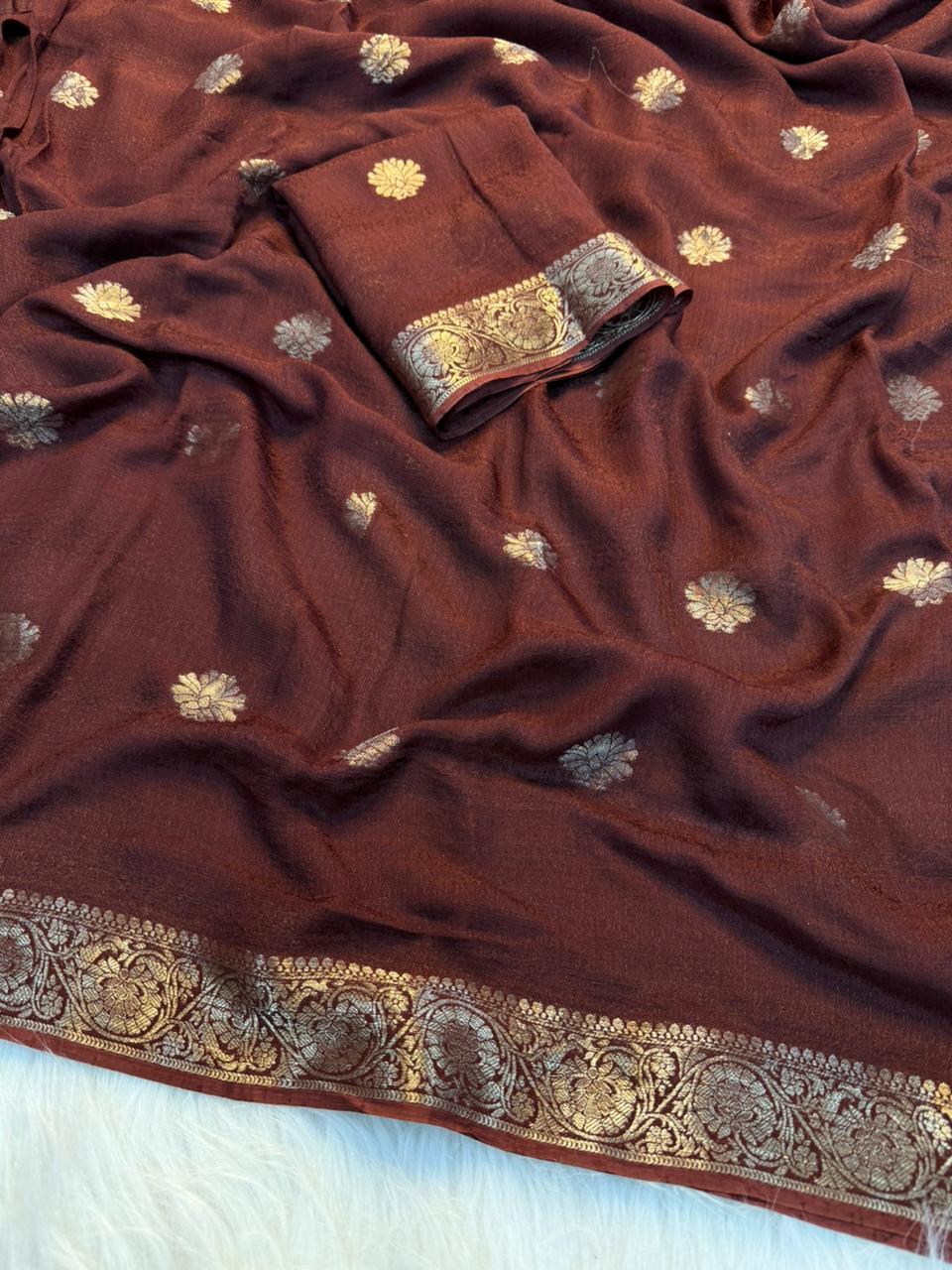 Elegant Party Wear Pure Soft Viscose Silk Jacquard Work Border Saree With Matching Blouse