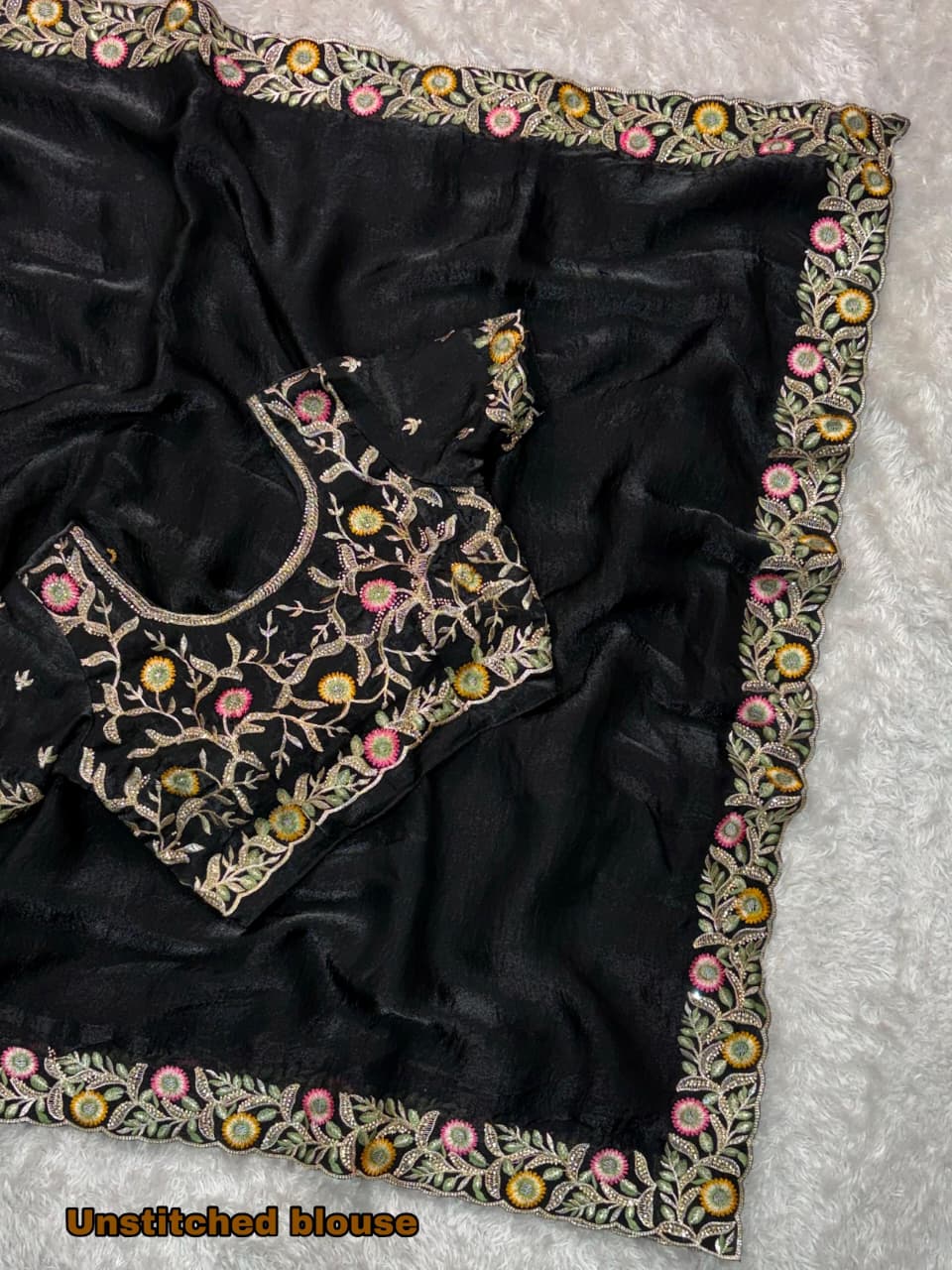 Marvellous Festive Wear Silk Thread Embroidered n Siroski Work Designer Saree With Blissful Blouse Piece