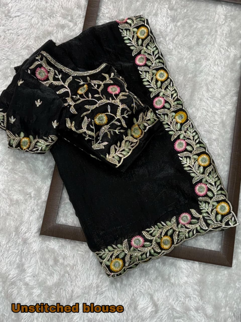Marvellous Festive Wear Silk Thread Embroidered n Siroski Work Designer Saree With Blissful Blouse Piece