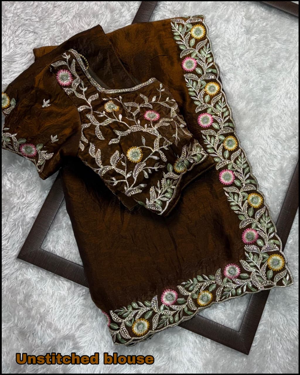 Marvellous Festive Wear Silk Thread Embroidered n Siroski Work Designer Saree With Blissful Blouse Piece