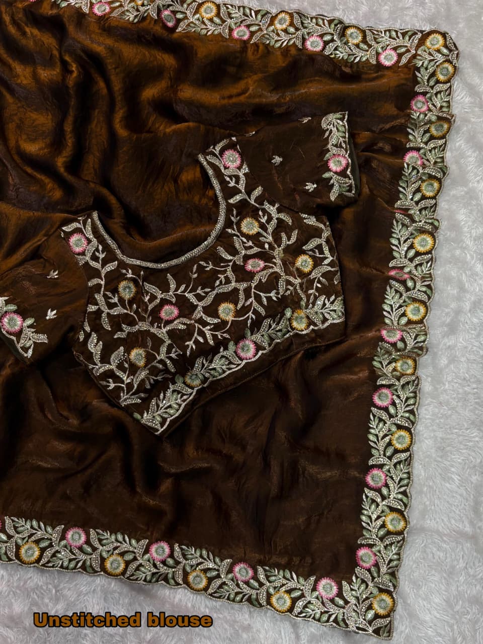 Marvellous Festive Wear Silk Thread Embroidered n Siroski Work Designer Saree With Blissful Blouse Piece