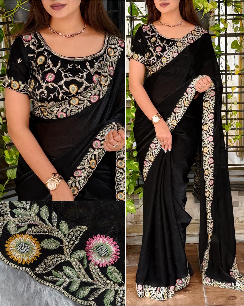 Marvellous Festive Wear Silk Thread Embroidered n Siroski Work Designer Saree With Blissful Blouse Piece