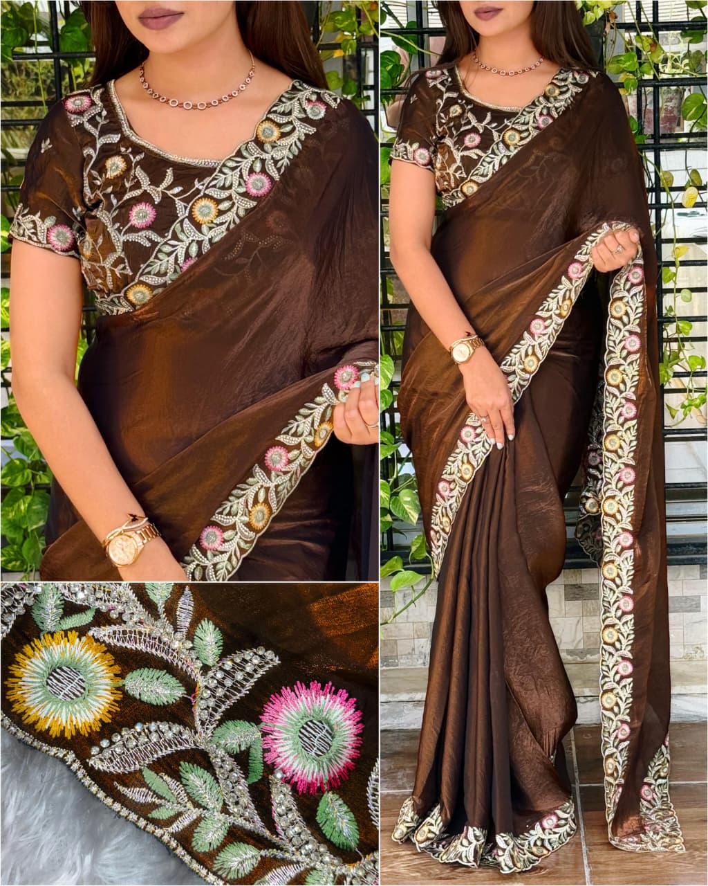 Marvellous Festive Wear Silk Thread Embroidered n Siroski Work Designer Saree With Blissful Blouse Piece
