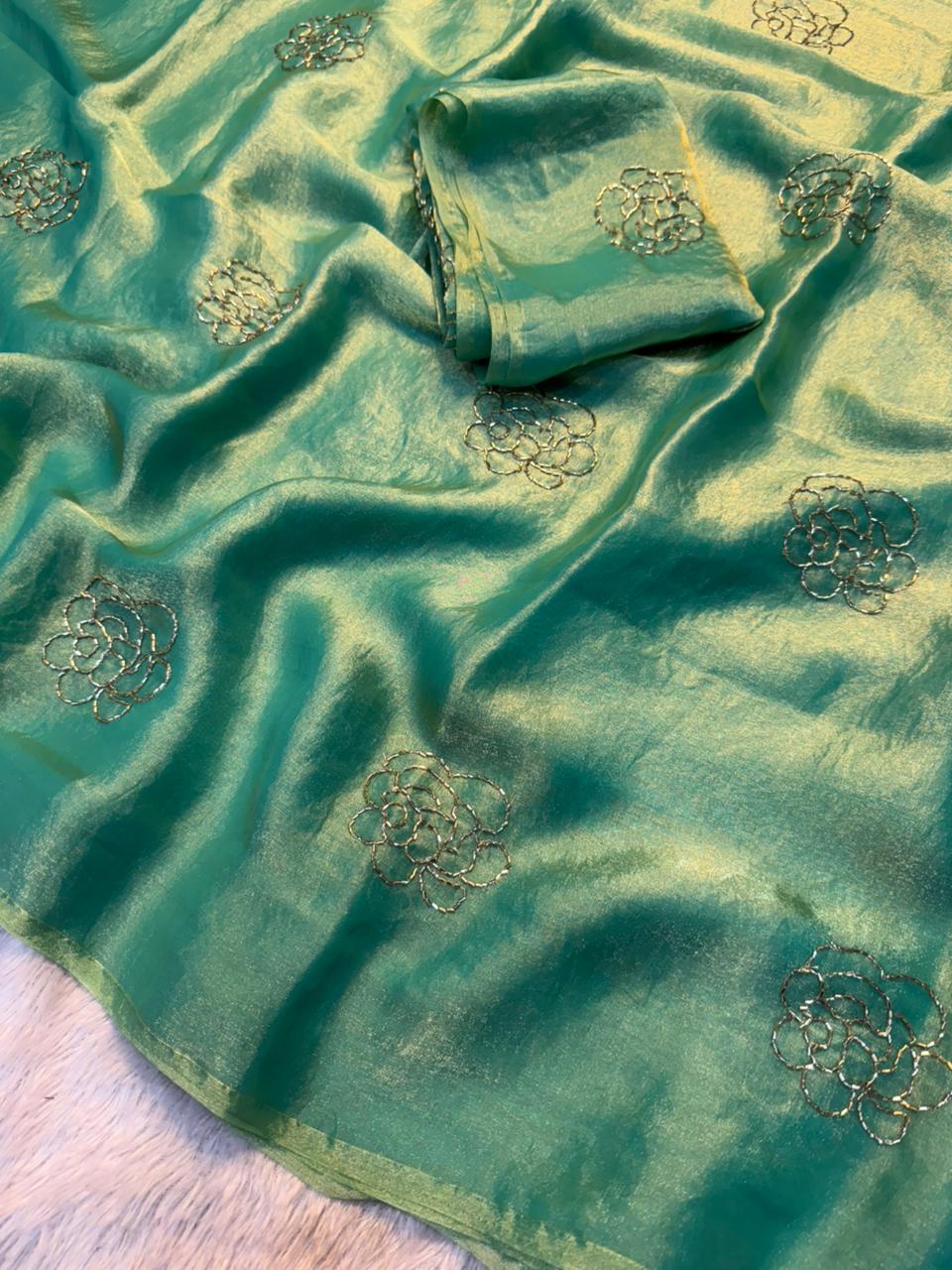 Attractive Party Wear Silk Beads Work Fancy Designer Saree With Blissful Blouse Piece