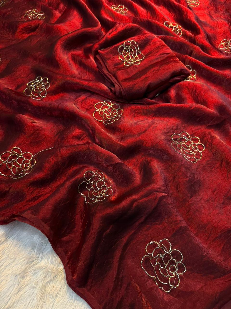 Attractive Party Wear Silk Beads Work Fancy Designer Saree With Blissful Blouse Piece