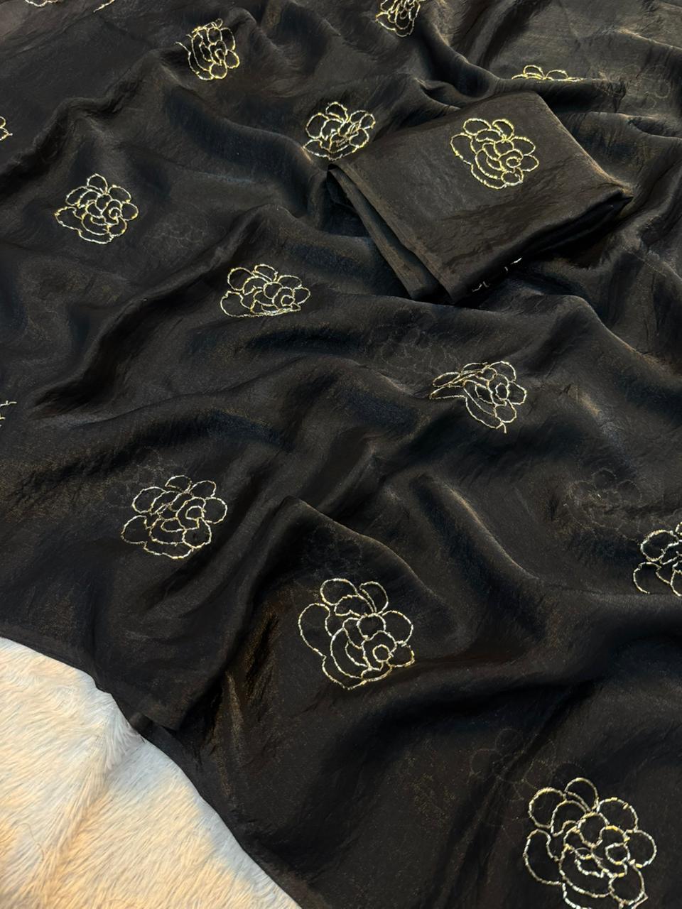 Attractive Party Wear Silk Beads Work Fancy Designer Saree With Blissful Blouse Piece