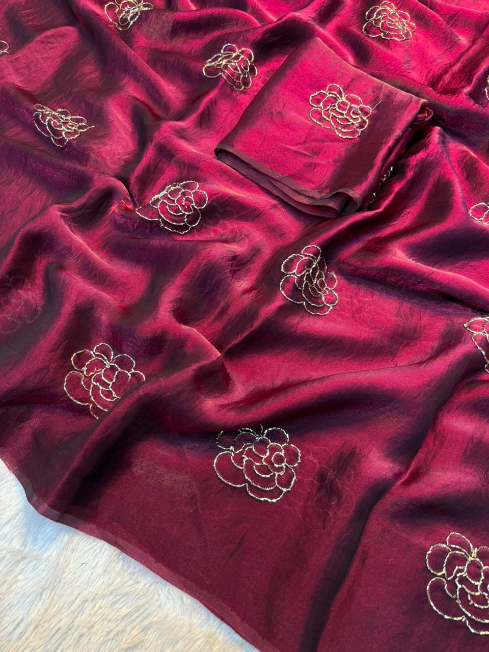 Attractive Party Wear Silk Beads Work Fancy Designer Saree With Blissful Blouse Piece