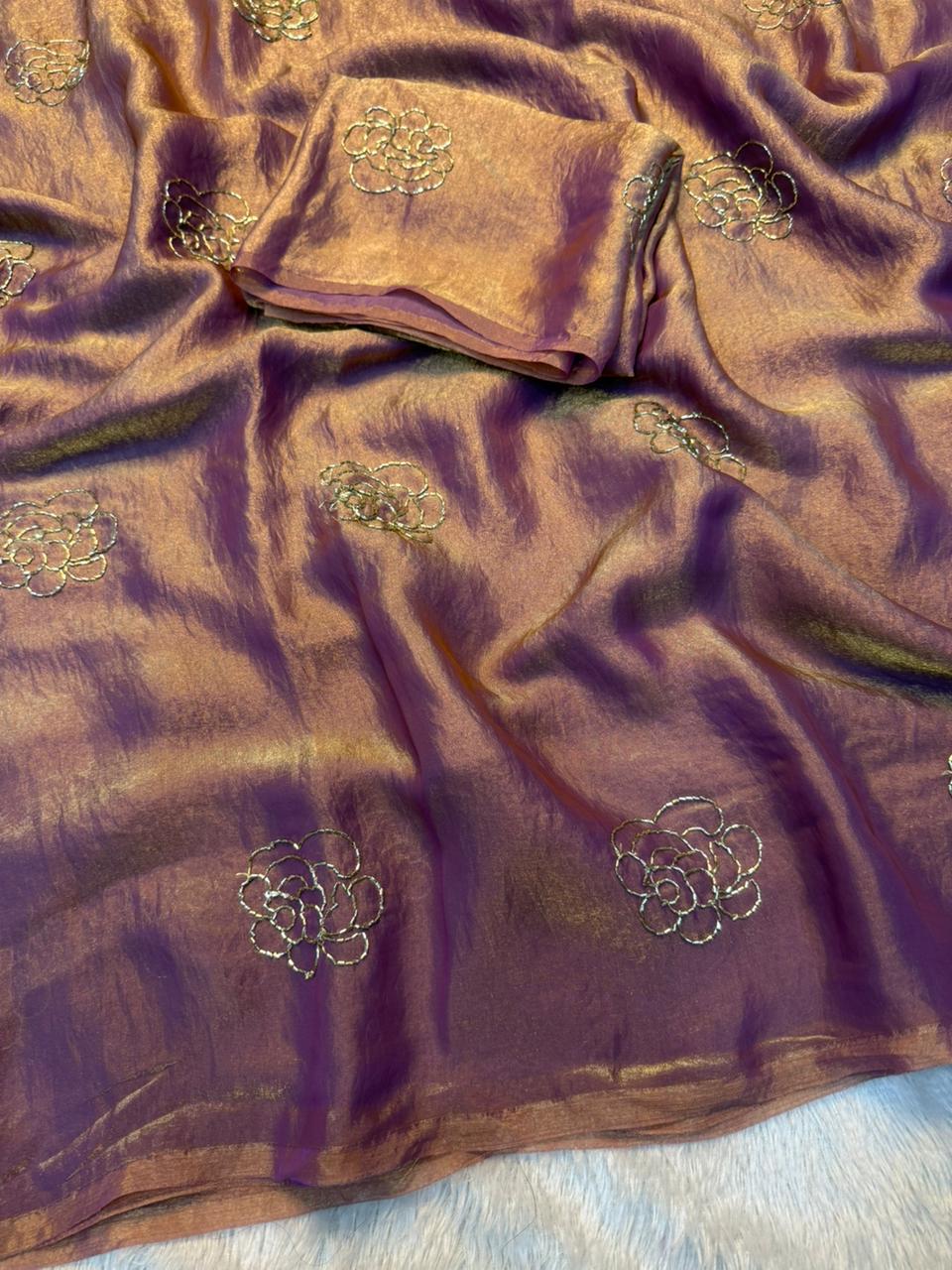 Attractive Party Wear Silk Beads Work Fancy Designer Saree With Blissful Blouse Piece